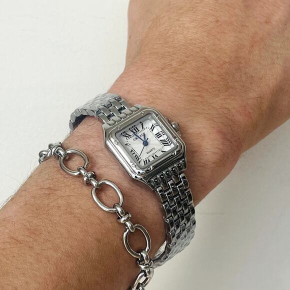 Retro White Square Face Quartz Watch Unisex Stainless Steel 8.5" New - Picture 10 of 16